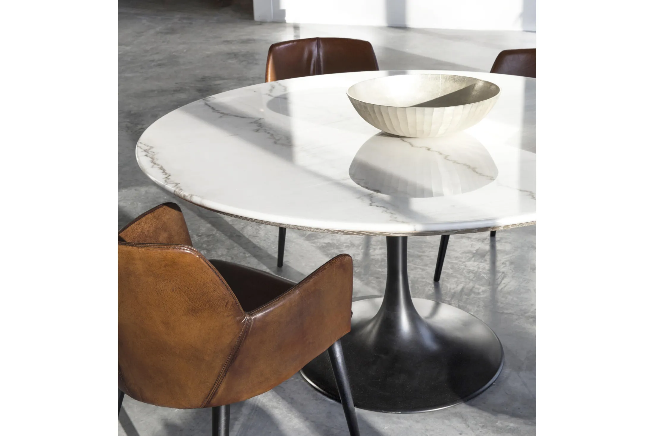 Discount Flamant Aboah, Eettafel, Rond, Wit Marmer, 145 Cm