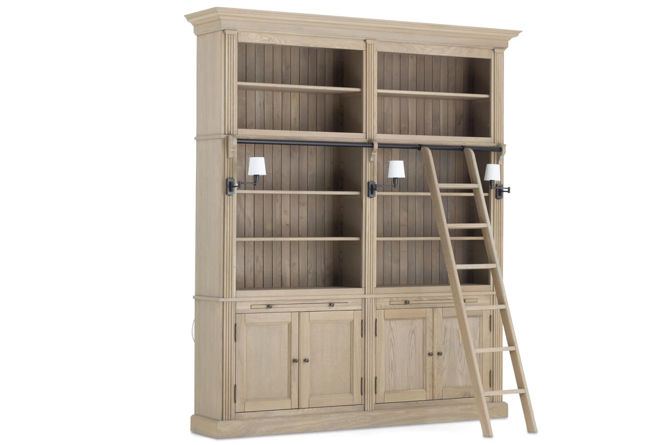 Flamant Balmore, Boekenkast, Verweerd Eiken, 2-Delig, Met Ladder
