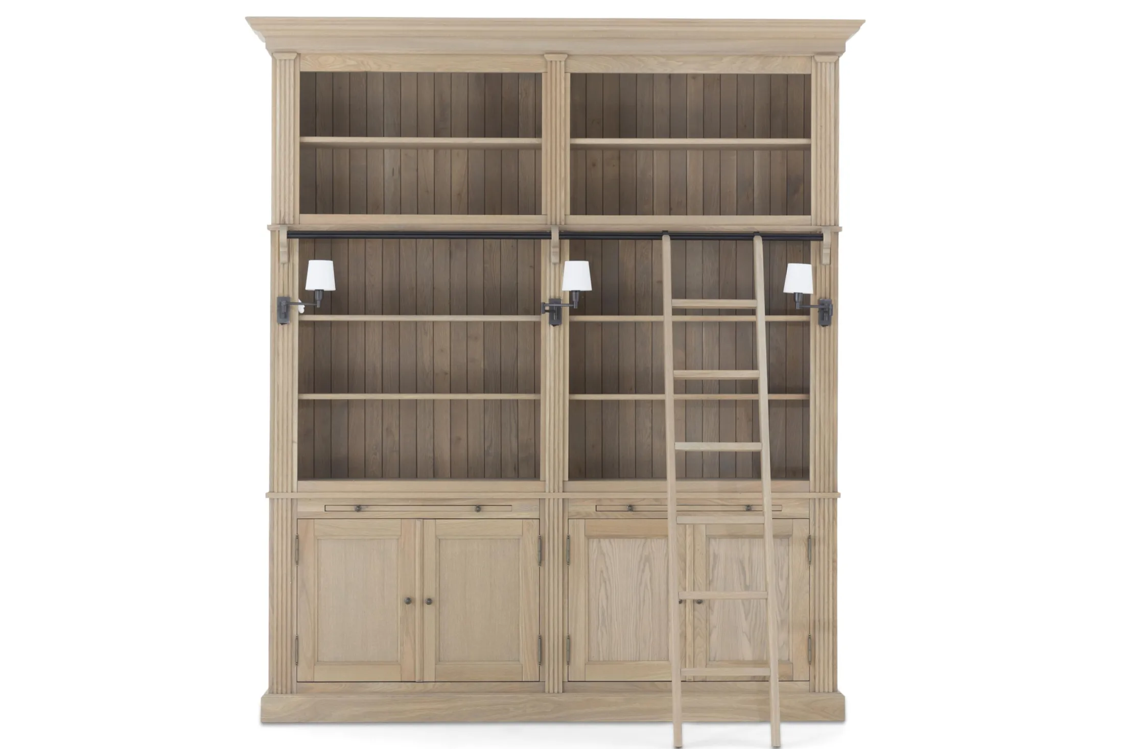 Flamant Balmore, Boekenkast, Verweerd Eiken, 2-Delig, Met Ladder