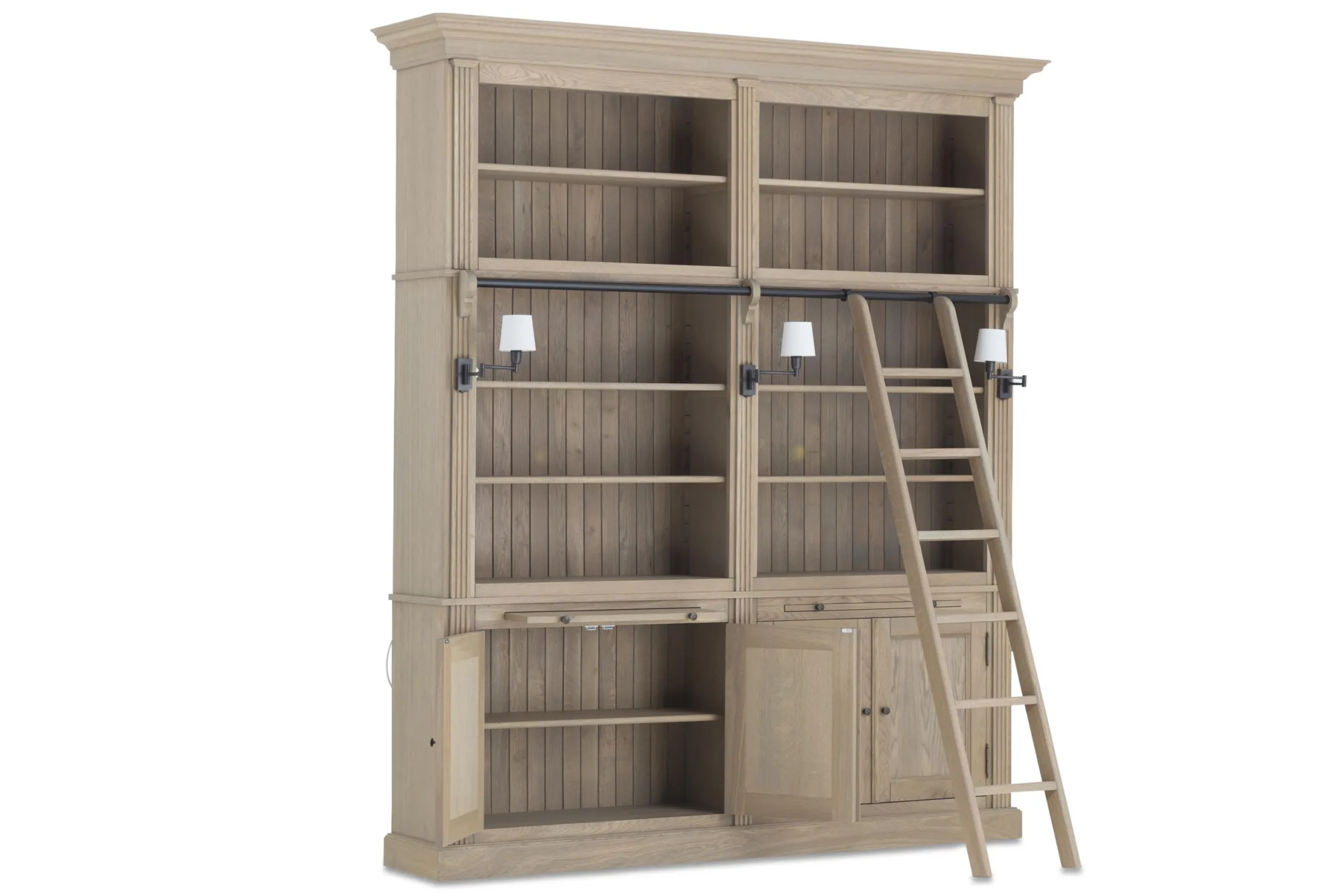 Flamant Balmore, Boekenkast, Verweerd Eiken, 2-Delig, Met Ladder