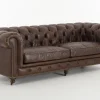 Flamant Edinburgh, Bank, Chesterfield, Leer, Donkerbruin, Driezitsbank