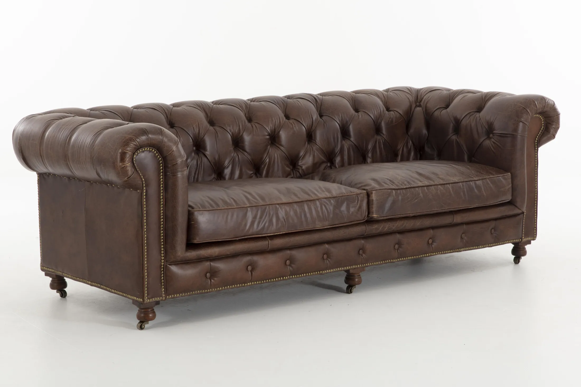 Flamant Edinburgh, Bank, Chesterfield, Leer, Donkerbruin, Driezitsbank