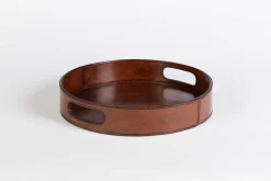 Outlet Flamant Manhattan, Dienblad, Bruin Leer, Rond